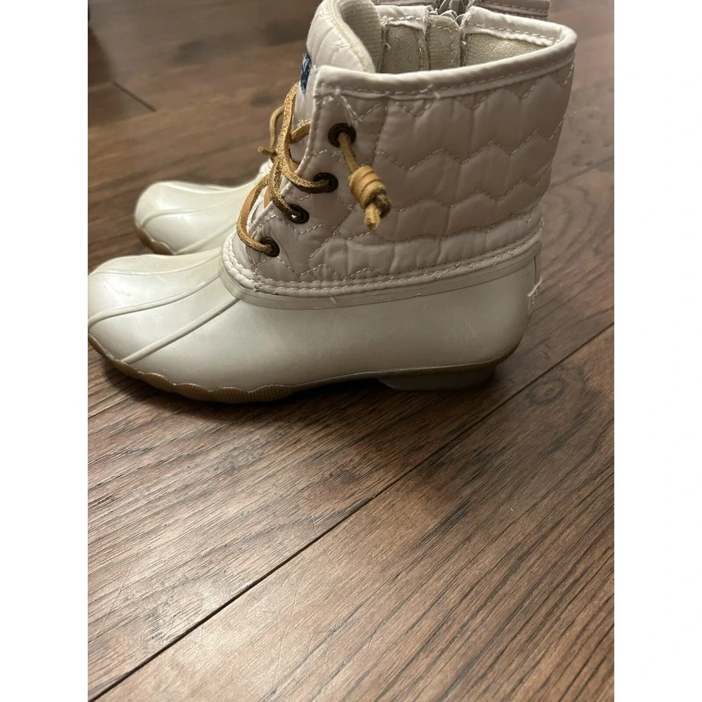 Sperry Duck Boots Youth 3 M Girls Saltwater Zip Lace Up Blush White